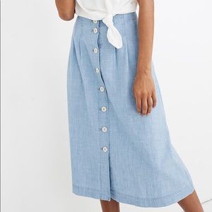MADEWELL chambray button front midi patio skirt
